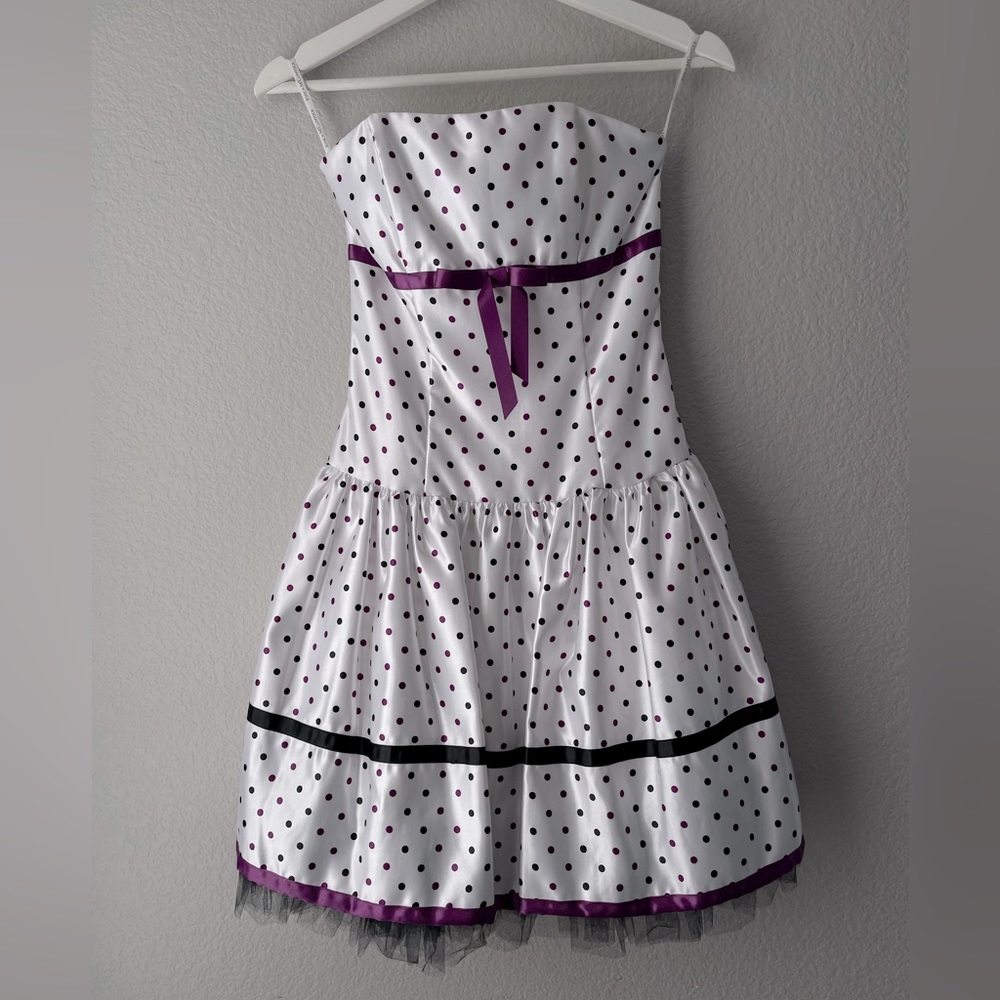 Vintage Jessica McClintock Gunne Sax Dress Polka Dot Strapless Dress with Tulle
